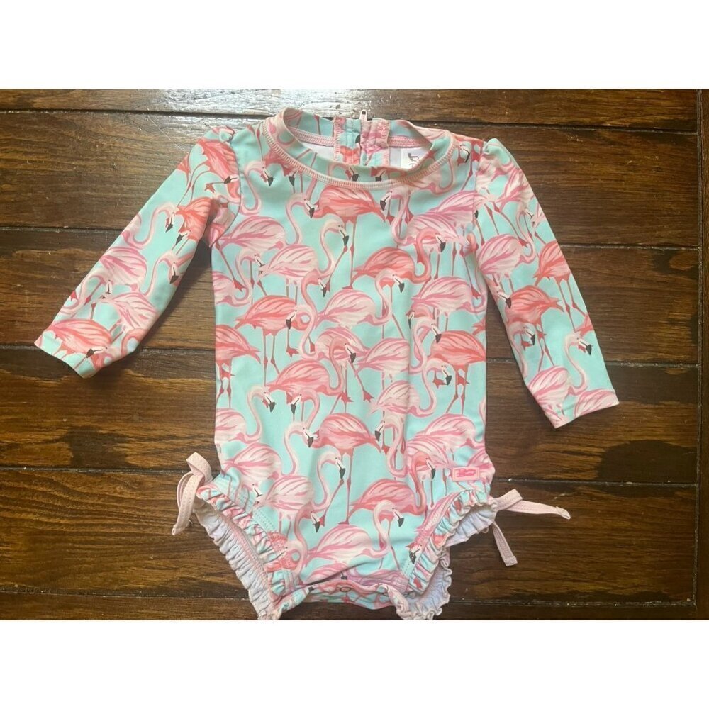 Ruffle Butts Baby Swim Suit Flamingo Rash Guard